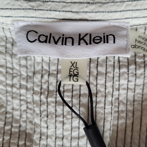 NEW Calvin Klein Tie Waist Ruched Sleeve Seersucker Shirtdress - Picture 7 of 8